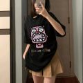A1108/Couple's Clothing Little Devil Cartoon Printing Loose-Fitting Pure Cotton Top Summer Mid-Length Simple All-Matching Men and Women. 