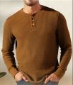 Mens Long Sleeve Henley T-Shirt Coffee Brown. 