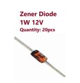 20 pcs of 1W 12V Zener Diode for Electronic Circuits. 