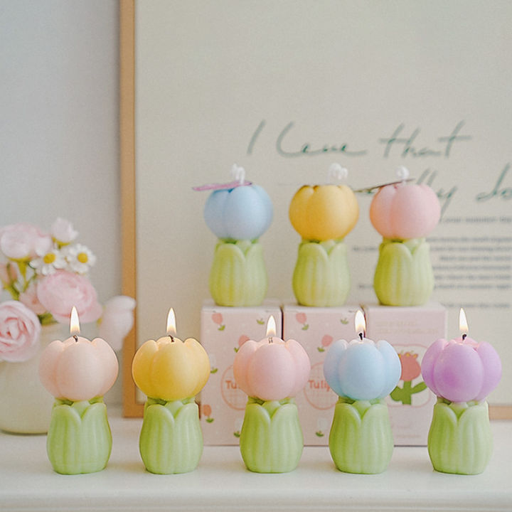 Tulip Flower Scented Candle Cute Handmade Soy Wax Aromatherapy Candles Wedding Birthday Party Home Decor Gift Photo Props