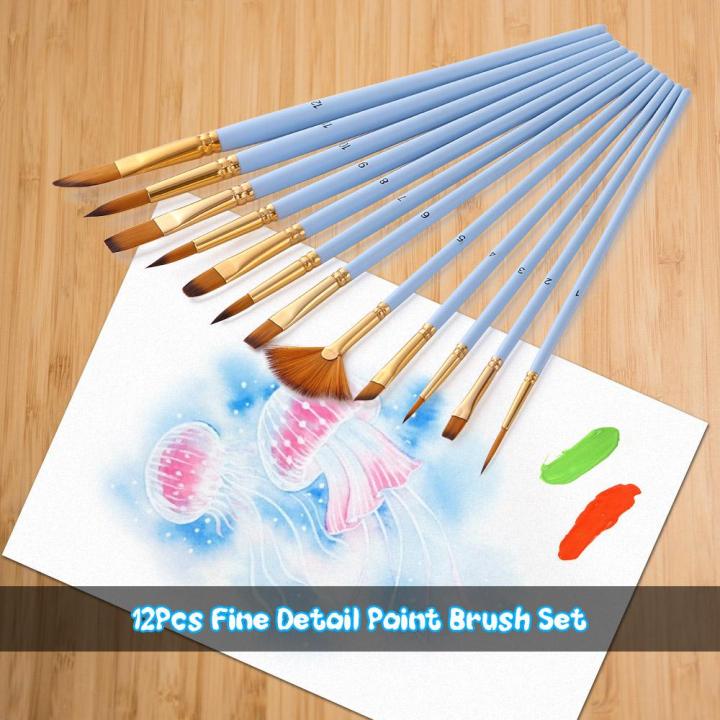 (Promotion)12Pcs Fine Detail Paint Brush Set Double Color Taklon Hair