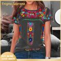 Enigma- Women T-shirt Quick Drying Vintage Boho Ethnic Floral Print Tee Shirt. 