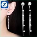 【ZOSR】925 Sterling Silver  Women's Fashion Jewelry High Quality Pearl Long Tassel Drop Simple Back Hanging Earrings Ear Cuff. 