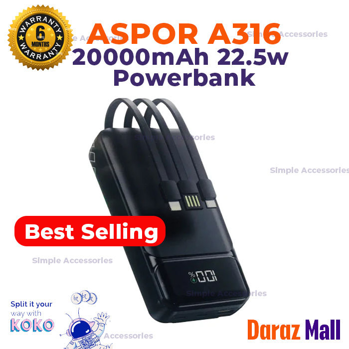 Aspor A316 20000mAh 22.5W Portable Power Bank