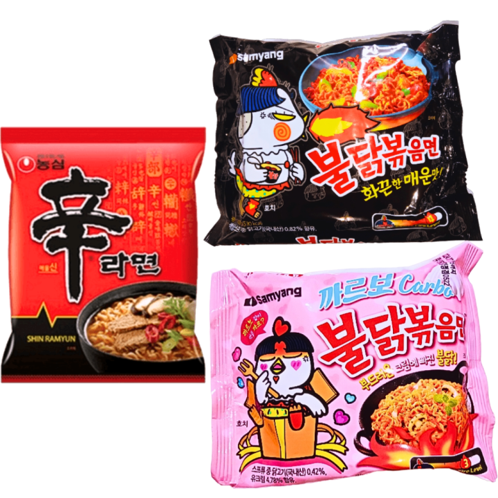 3 Pcs Ramen Pack Korean Famous ramen -Shin Ramen, Samyang Carbo Ramen ,  Samyang Buldak Spicy Chiken  Ramen