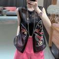 Women's Buckle Chinese-Style Transparent Embroidered Young Sun Protection Fashion round Neck Vest Vest Waistcoat Thin New. 