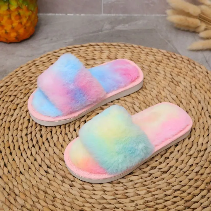 Home%20Children%20Parent-Child%20Fluffy%20Slippers%20Boys%20and%20Girls%20Colorful%20One-Word%20Autumn%20and%20Winter%20Floor%20Indoor%20Plush%20Slippers%20Rainbow%20-%20Image%206