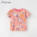 malweeGirls' Short-Sleeved Summer Clothes New European and American Children round NeckTT Shirt Printed Little Girl Blouse. 