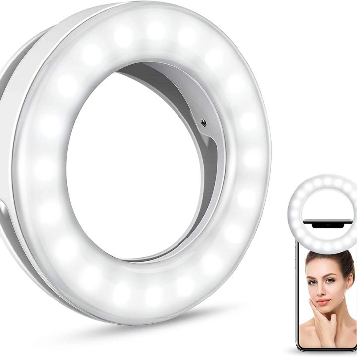 Portable & Rechargeable LED Selfie Circular Ring Light Lamp Clip-On Flash Light Camera Phone Selfie Light Best For Phones and Laptops