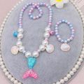 【hot】 2/5Pcs Girls Jewelry Sets Mermaid Pearl Necklace Bracelet Ring Earring Set Kids Toys Children Princess Fashion Accessories Girl. 