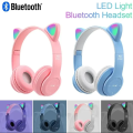 P47M Cute Fashion Cat Ears Wireless Headphones Flash Light LED RGB Gaming Bluetooth Headset For Girl Kids Foldable Earphones Gift P47 PRM. 