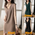 bellylady Women Cotton V Neck Dress Solid Color Loose Waist A-line Skirt Sleeveless Pullover Casual Short Dress. 