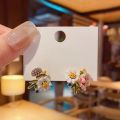 Bridal Daisy Flower Korean INS Women Stud Earring Drip Glaze Wedding French Party Asymmetry Stud Earrings Girls Elegant Ladies. 