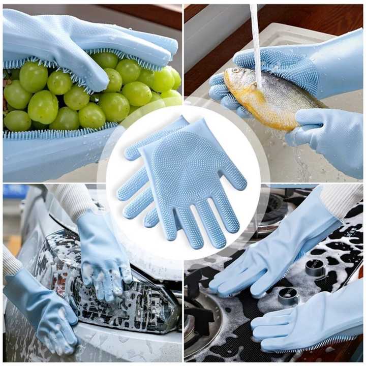 Reusable Silicone Heat Resistant Gloves Household Brush for Cleaning Household Dish Washing glove Daraz.lk