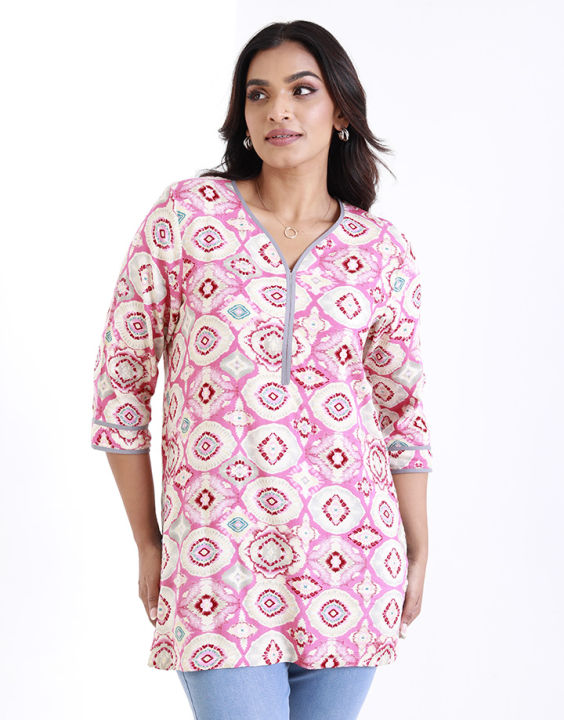 Spring & Summer Printed Kurtha with Contrasting Piping Daraz.lk