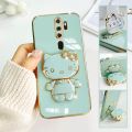 FELMYST Hello Kitty Holder Case For OPPO A9 2020/A5 2020 Fashion Cute Cat Mirror Brand Luxury Stand Mobile Phone Casing Square Girl Boy Men Gift Shockproof Back Soft Cover. 
