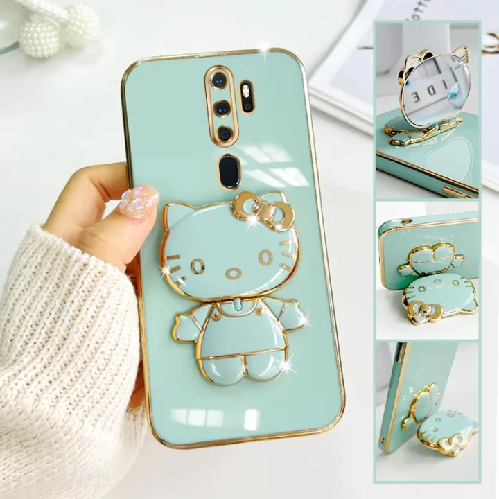 FELMYST%20Hello%20Kitty%20Holder%20Case%20For%20OPPO%20A9%202020/A5%202020%20Fashion%20Cute%20Cat%20Mirror%20Brand%20Luxury%20Stand%20Mobile%20Phone%20Casing%20Square%20Girl%20Boy%20Men%20Gift%20Shockproof%20Back%20Soft%20Cover%20-%20Image%202