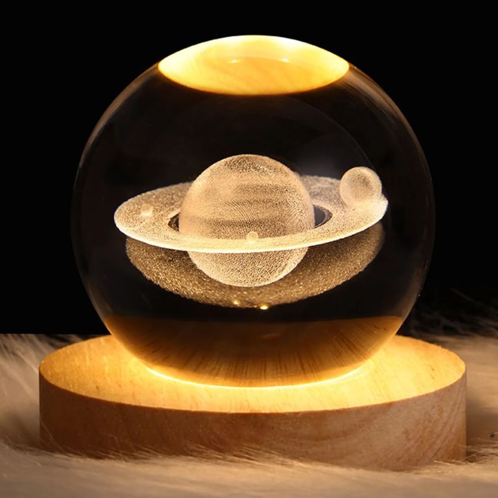 LED Night Light Galaxy Crystal Ball Table Lamp 3D Planet Moon
