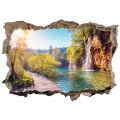Waterfall, View Mural, 3D Broken Wall Art, Vinyl Stickers, Home Decorations, Mountain, Water, Trees, Landscape Poster Wallpaper. 