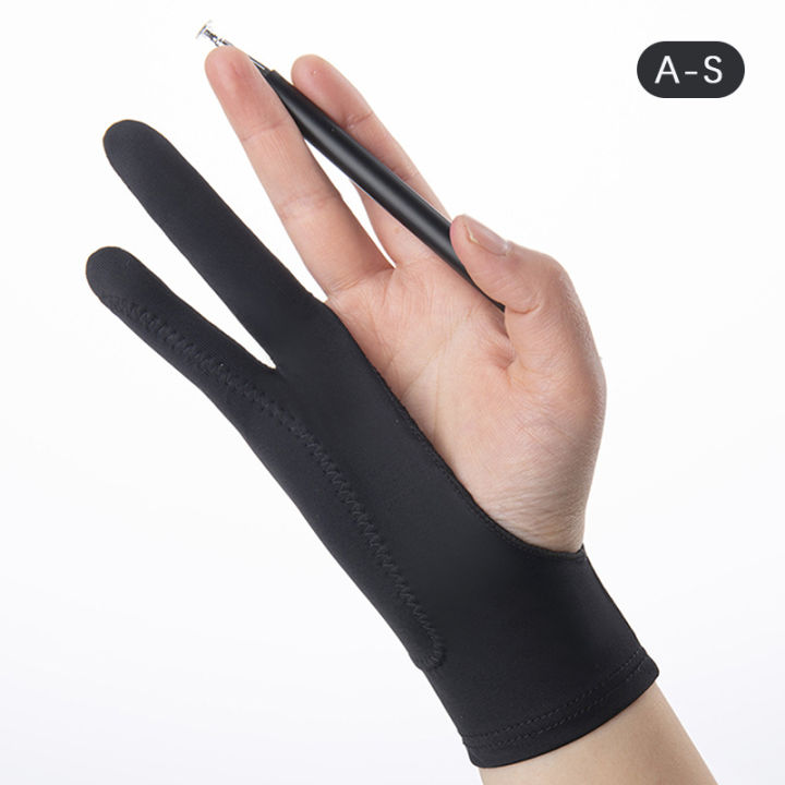 1pc Black 2 Fingers Anti-fouling Gloves Anti Touch Hand Drawing Writing Glove