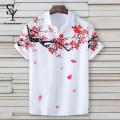 Sunnyheart Summer Top Flower Printing Ink and Wash Painting Plum Blossom Summer Top. 