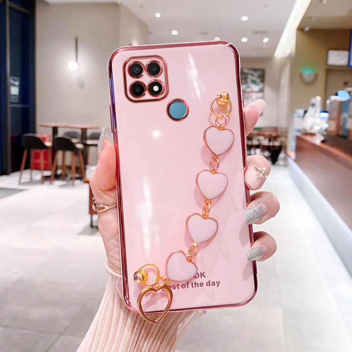 For OPPO A15s OPPO A15 Back Cover with 3D Love Heart Wristband