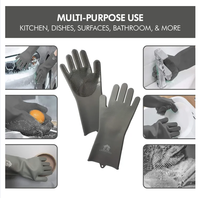 Dishwashing Cleaning Gloves Magic Silicone Rubber Dish Washing Gloves for Household Sponge Scrubber Kitchen Cleaning Tools