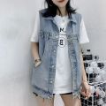 Sleeveless Hot Loose-Fitting Waistcoat Vest Women's Vest Internet Hot Coat Women's Clothing Denim Long Summer 2024 Korean Style. 