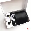 【BestGO】New High Quality 8CM Ties Set For Men Cufflink Pocket Square Tie Clips Handkerchief Mens Striped Wedding Party Necktie With Gift Box(Black). 