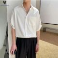 ACHS AWAKE Shirt Men's Short Sleeve Korean Style Fashion Men's Clothing 3/4 Sleeve Shirt Lightly Mature Pu Handsome Summer Ice Silk. 