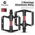 WEST BIKING 3 Bearing Bike Pedals Aluminum Alloy Anti-Slip MTB Road Bicycle Flat Pedals Hollow Lightweight Mountain Bike Parts. 