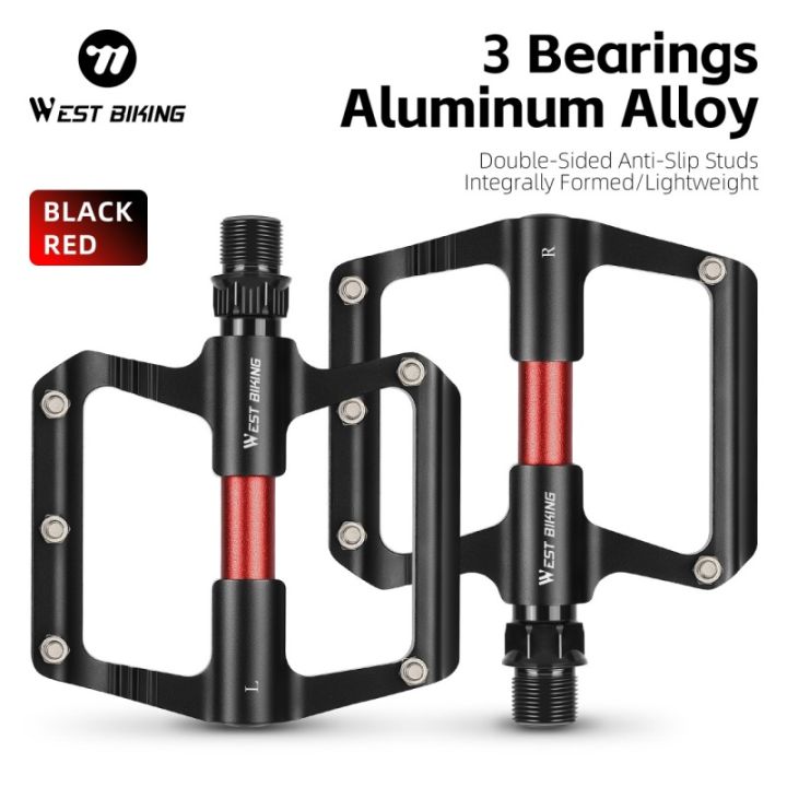 WEST BIKING 3 Bearing Bike Pedals Aluminum Alloy Anti-Slip MTB Road Bicycle Flat Pedals Hollow Lightweight Mountain Bike Parts