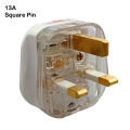 13A Square Pin Plug Top - Transparent. 