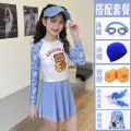 Girl Swimsuit Quick-Drying 2024 Split Smaller and Big Kids' Swimwear Skirt Long Sleeve Children's New Primary and Secondary School Students Sun Protection. 