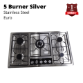 5 Burner Silver Stainless Steel Gas Cooker/Cooker Hob – Euro. 