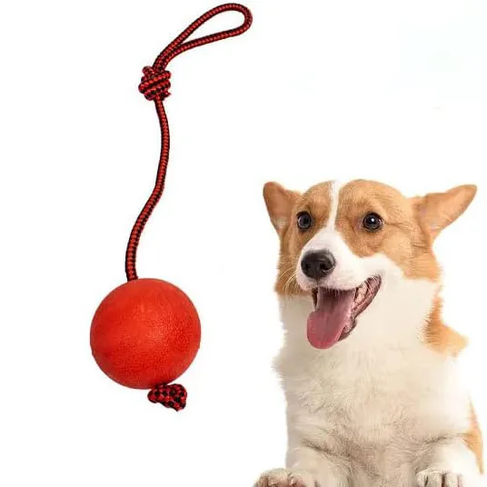 Dog Training Ball on Rope Solid Rubber Rope Ball Tug Ball Toy for Medium and Small Dog  Tough Rope Toys  Non-Toxic and Durable Dog Toys