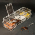 4 Pcs Crystal Seasoning Box with Spoons and Tray Acrylic Spice Container Plastic Spice Jar Set Spice Storage 4 Compartment Spice Jars with Cover and Spoon and tray for Kitchen. 