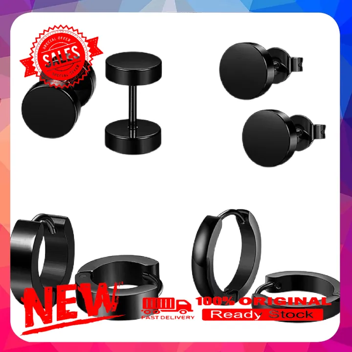 4 Pairs Earrings Set Safe Popular Stainless Steel Stainless Steel Dumbbell Ear Stud for Men