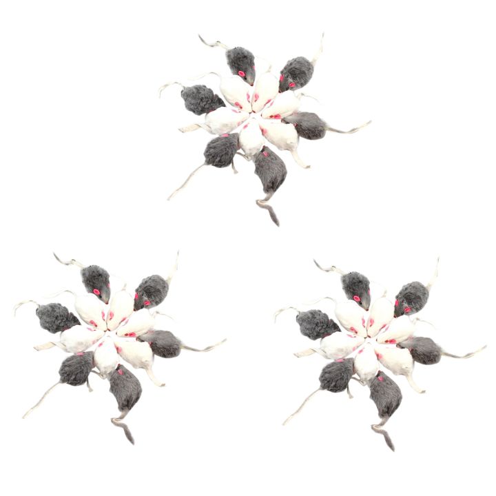 BRADOO 36Pcs False Mouse Cat Pet Toys Cat Long-Haired Tail Mice Sound Rattling Soft Real Rabbit Fur Sound Squeaky Cat Toy