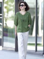 Cotton and Linen plus Size Suit Middle-Aged Mom Plain Order Cotton and Linen New Summer Two-Piece Brand Noble Lady Wide Lady High-End. 