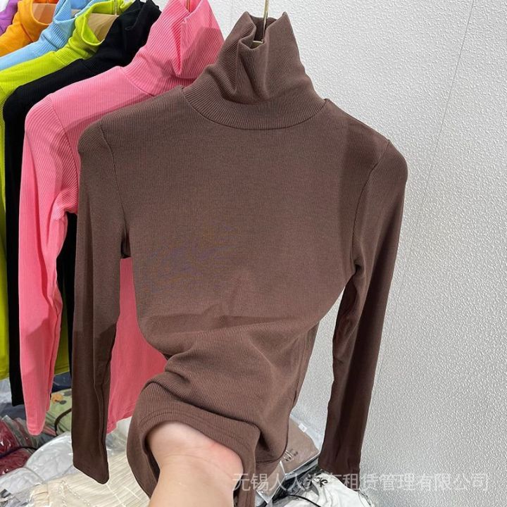 Turtleneck Fruit Green Slim Fit 2024 Inner Wear T T-shirt Western Style Autumn and Winter Pile Collar Top Women's Long Sleeve New Bottoming Shirt