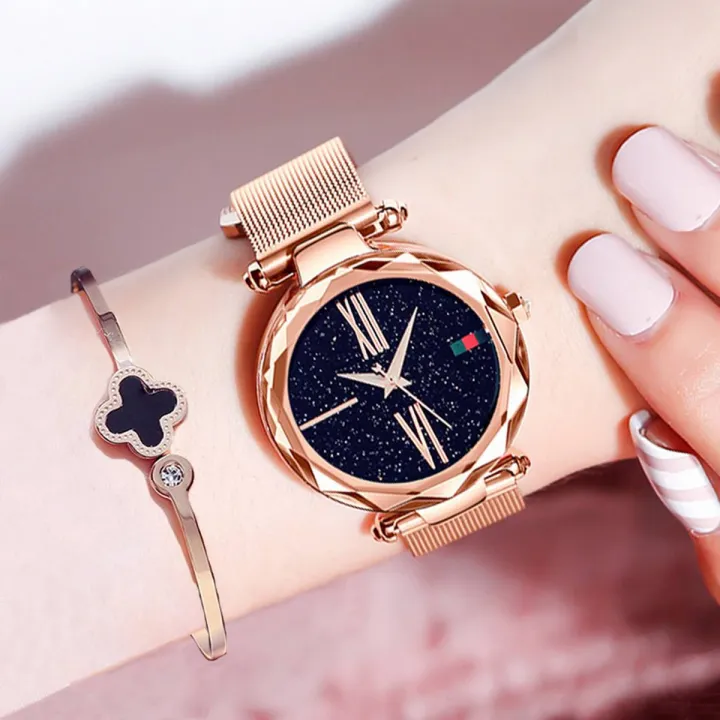 Rose Gold Magnetic Women s Watch Daraz.lk