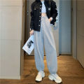 Fat Girl Sports Pants Large Size Loose Gray Casual Pants Female Spring and Summer Students Korean Style High Waist Ankle-Tied Trousers Harem Pants. 