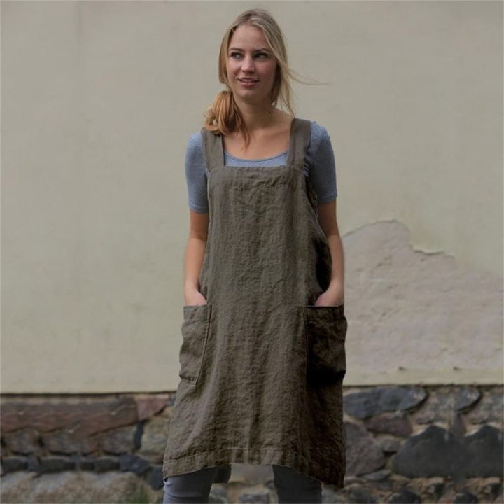 Cooking%20Baking%20with%20Pocket%20Pinafore%20Cotton%20Linen%20Pinafore%20Dress%20Apron%20-%20Image%206