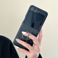 HOCE Carbon Fiber Pattern Ring Holder Phone Case for Samsung Galaxy ZFlip 5 ZFlip 4 ZFlip 3 Cases with Ring Bracket Shockproof Hard Cover. 