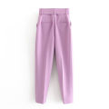 Yfashion 2pcs Women Cotton Solid Color Trousers Casual Pleated High Waist Pants Multicolor Harem Pants With Belt color. 