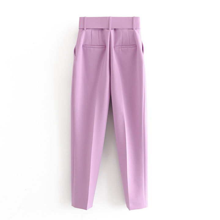 Yfashion%202pcs%20Women%20Cotton%20Solid%20Color%20Trousers%20Casual%20Pleated%20High%20Waist%20Pants%20Multicolor%20Harem%20Pants%20With%20Belt%20color%20-%20Image%203