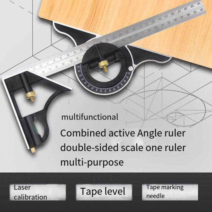 Three Planed Adjustable Ruler 300mm Combination Angle Ruler Set 3 In 1 Adjustable Multi Right Square ...