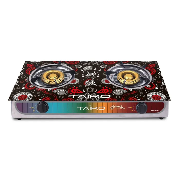 TAIKO%202%20Burner%20Glass%20Top%20%20Gas%20Cooker%20with%20Free%20Taiko%20L.P%20Gas%20Regulator%20With%20Gas%20Hose%20-%201%20year%20full%20warranty%20-%20Image%202