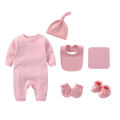 Kidlove Newborn Baby Romper Infant Solid Color Jumpsuit Hat Gloves Socks Burp Cloth Bib 6Pcs Coming Home Clothes Outfit. 